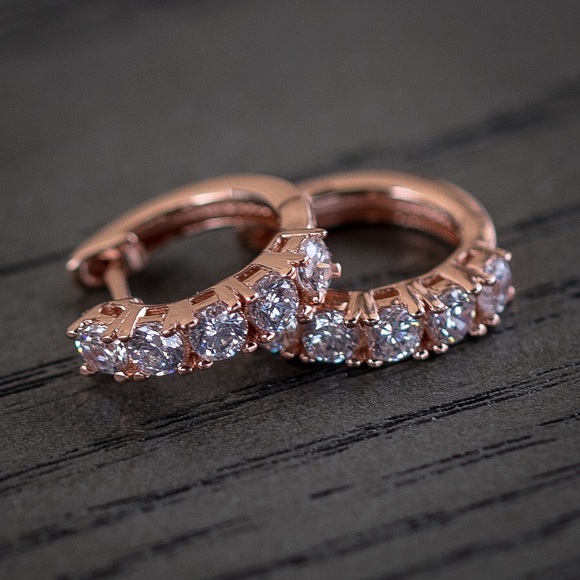 Rose Gold Diamond Hoop Earrings - Picture 2 of 3